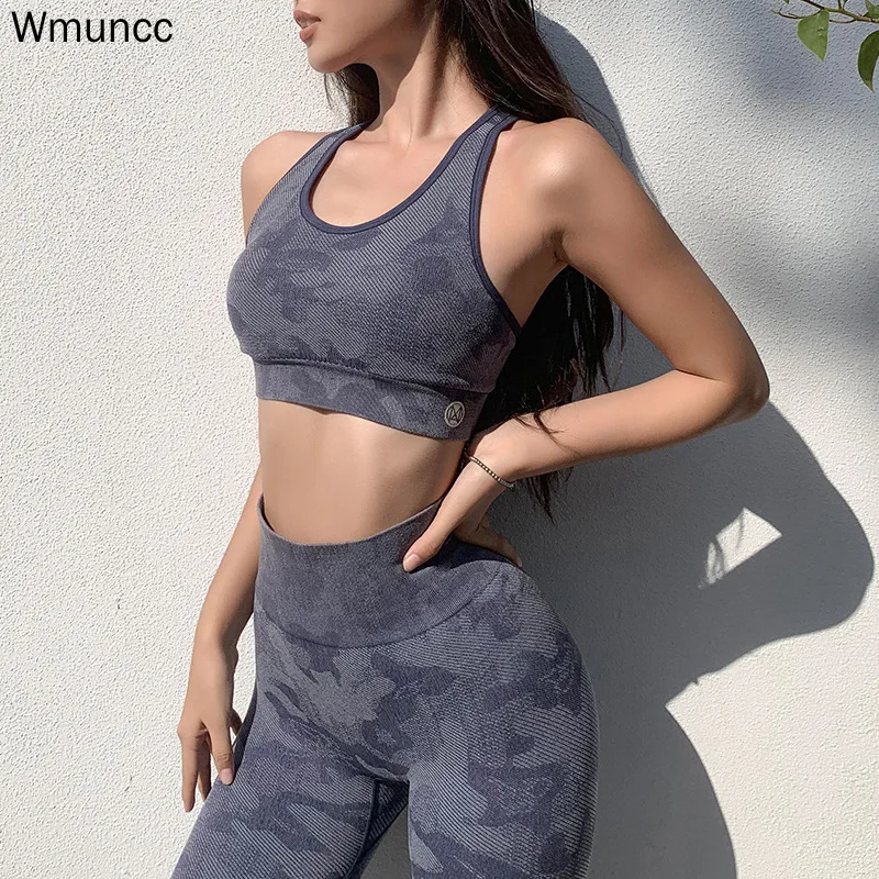 Wmuncc Камуфляжный спортивный бюстгальтер для йоги Женский бесшовный ударопрочный