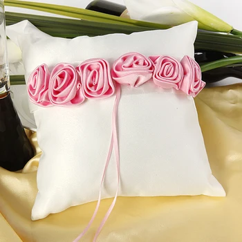

White Color Wedding Ring Pillow with Rose Flower