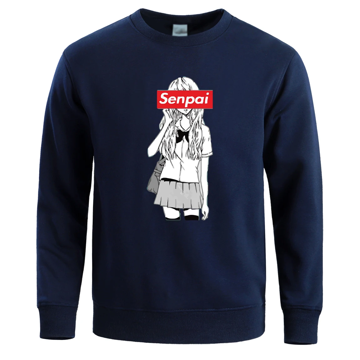 Senpai аниме девушка толстовка мужская с принтом черный Crewneck Толстовки Кофты Зимние