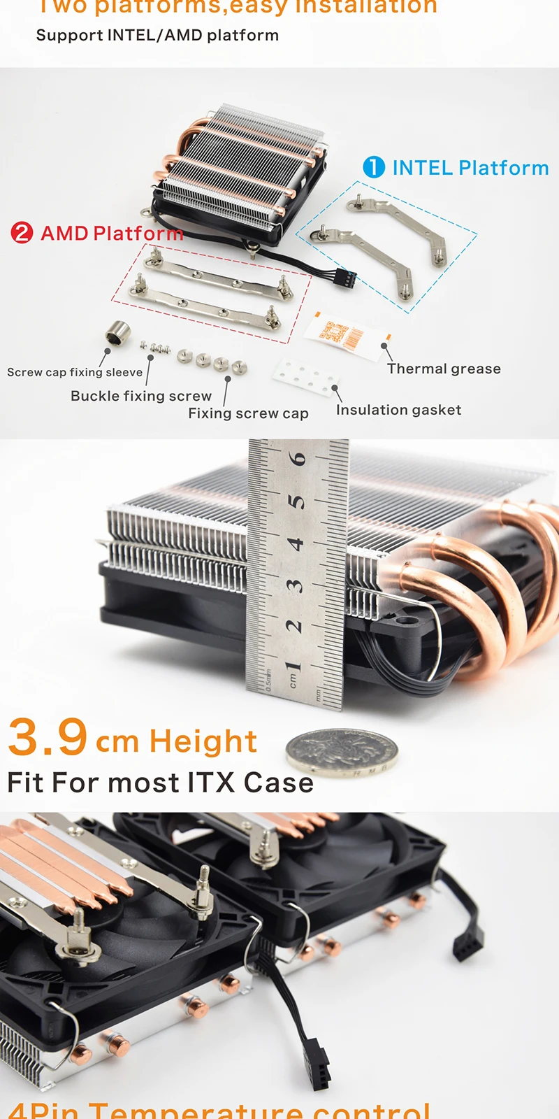 Metal fish z39 cpu cooler radiador 39mm,