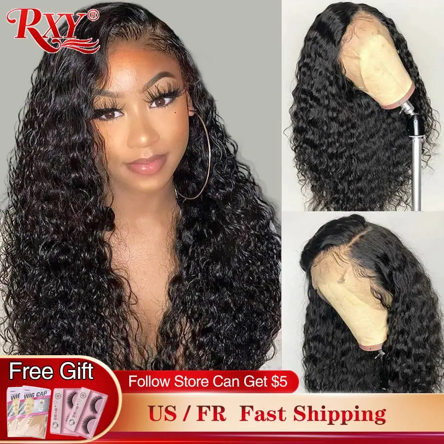 RXY Deep Curly Human Hair Wig 250 Density Lace Front Wig 360 Human Hair Lace Frontal Wigs For Black Women Remy 4x4 Closure Wig
