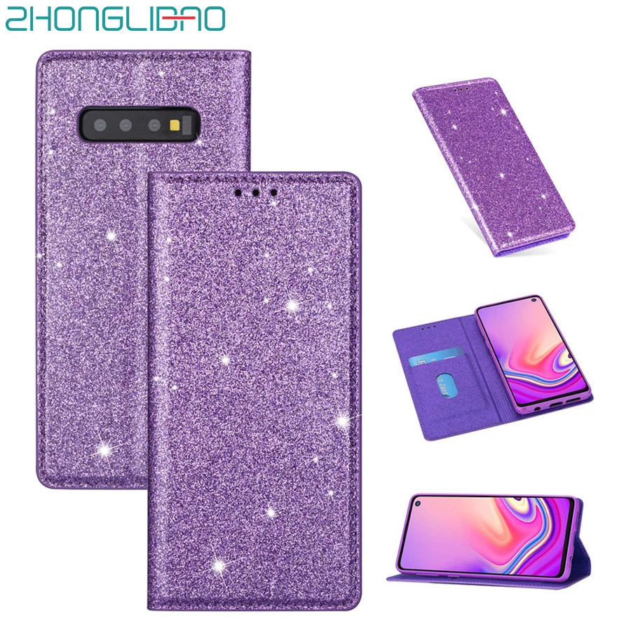 Флип-чехлы из искусственной кожи для samsung Galaxy Note 10, 8, 9, S10, S8, S9 Plus, S10e, S6, S7 Edge, блестящий чехол-подставка для карт