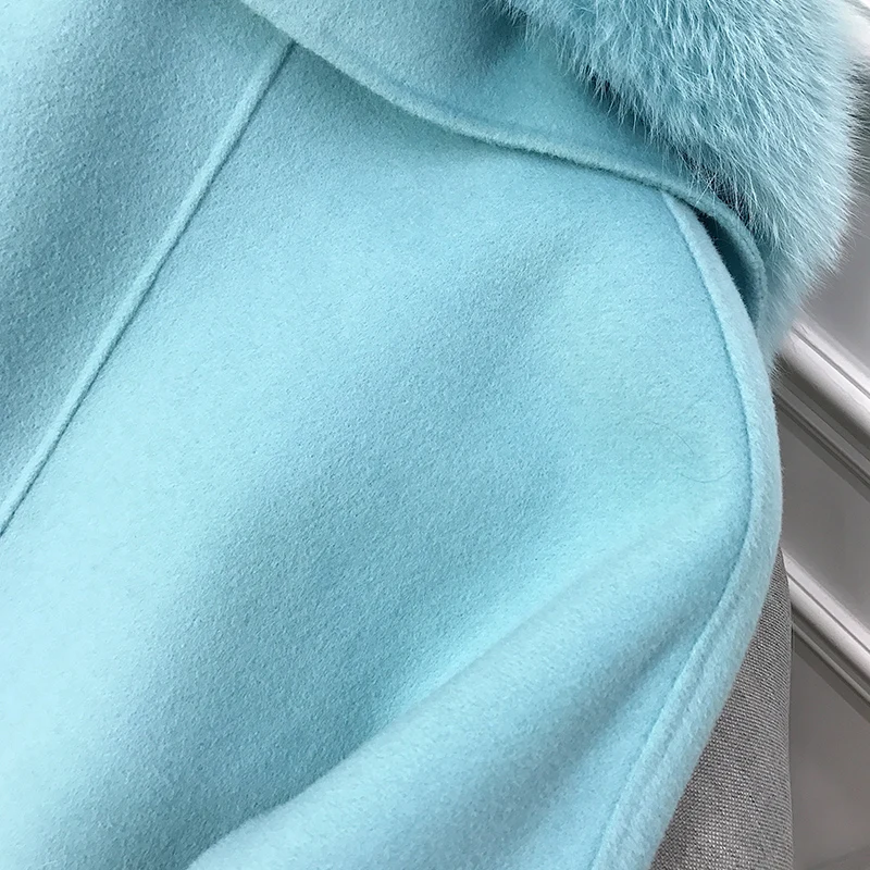 Натуральное меховое пальто Зимняя Толстая куртка пояс женская уличная женская натуральная Лисий меховой воротник кашемировая шерсть смесь длинная верхняя одежда
