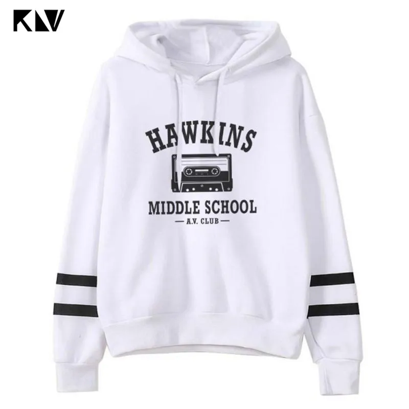 White 1 KLV Stranger Show Things Hawkins Middle School Club с капюшоном и буквенным принтом, женские толстовки, уличная одежда, толстовки - Цвет: White 1