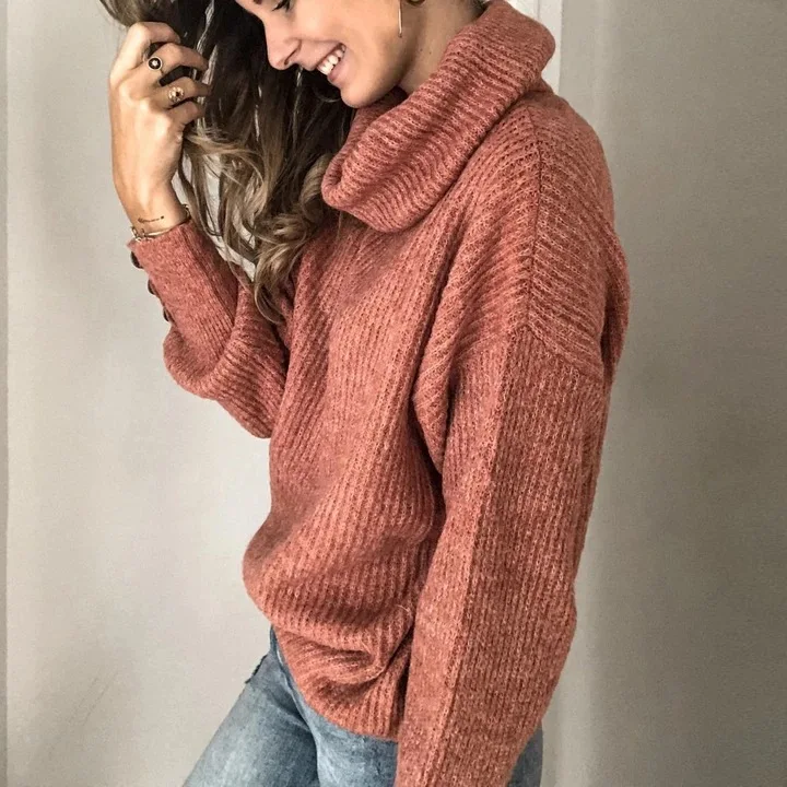 Plus Size Knitted Turtleneck Women's Sweater Long Sleeve Oversize Button Female Sweaters Winter Fashion Casual Ladies Clothes