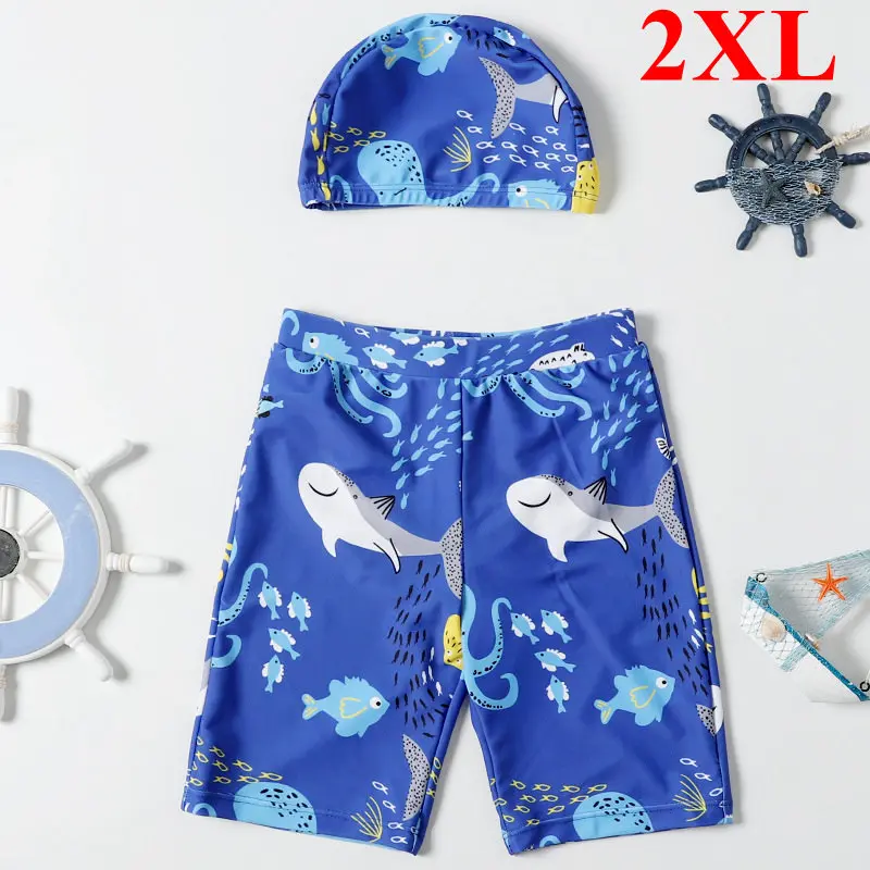 2XL Плавки для мальчика, От 3 до 11 лет, детский купальный костюм, крутые пляжные шорты для плавания, комплект с шапкой, детская одежда для плавания, шорты, купальный костюм для маленьких мальчиков - Цвет: 2XL