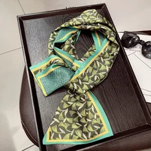 

Luxury Brand Women Skinny Long Silk Scarf Narrow Neckerchief Fashion Bag Handle Wrap Scarf Ladies Ribbon Headbands Hair Band