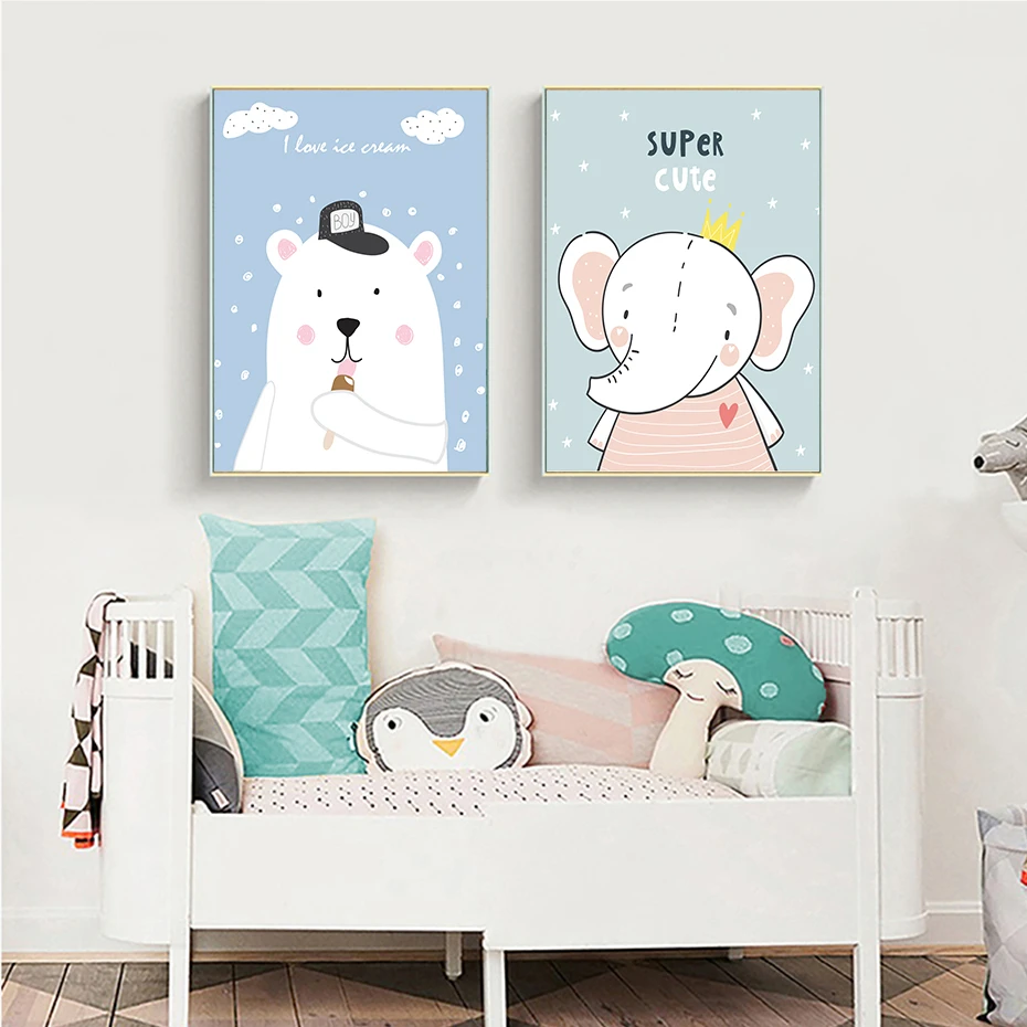 Мультяшный милый маленький слон плакат панды детский Декор холст живопись