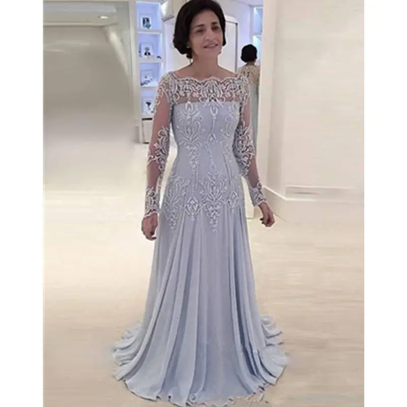 H Elegant Long Sleeves Formal Mother Of The Bride Dresses Off Shoulder Appliques Lace Pearls Plus Size Mother Dress Evening Gown