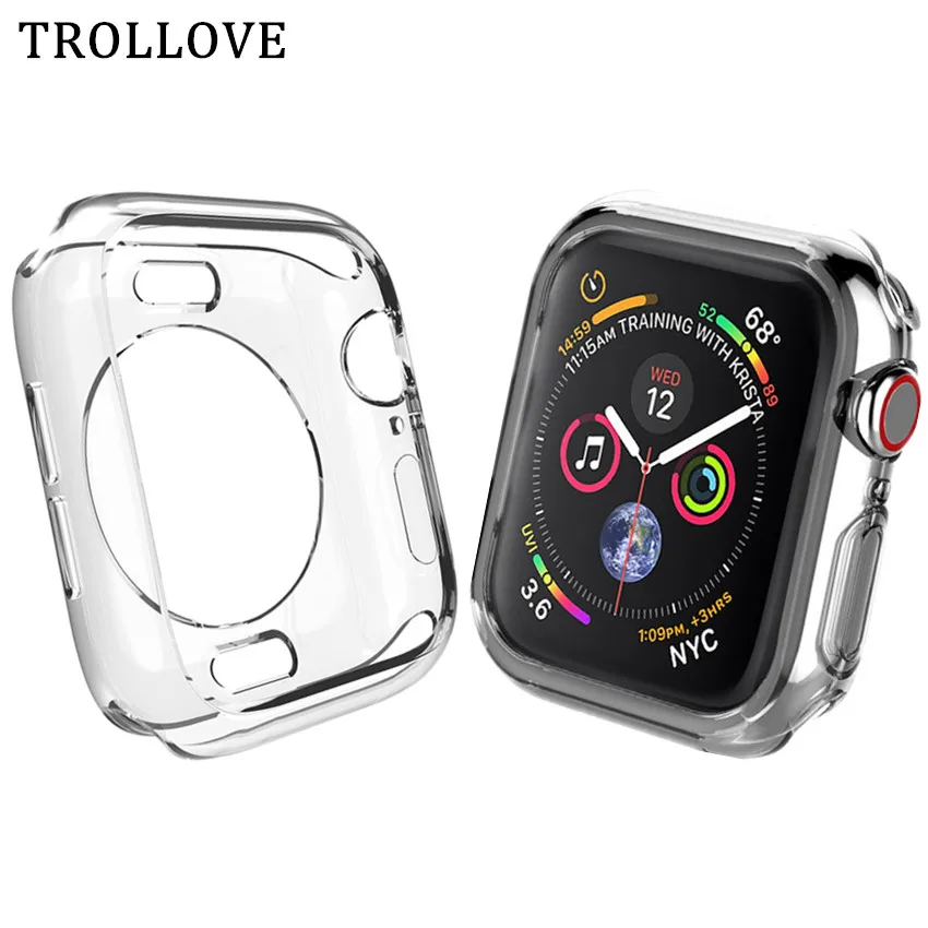 Прозрачный Ультра-тонкий мягкий Силиконовый ТПУ защитный чехол для Apple Watch Series 5 4 40 мм 44 мм Рамка ремешок аксессуары