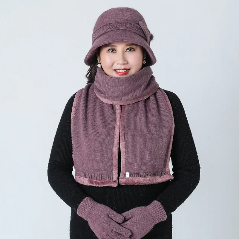 Bing Yuan Hao Xuan Winter Warm Knitted Hat And Scarf gloves Hat Warm Knitted Hat Winter Beanie Hat For Woman