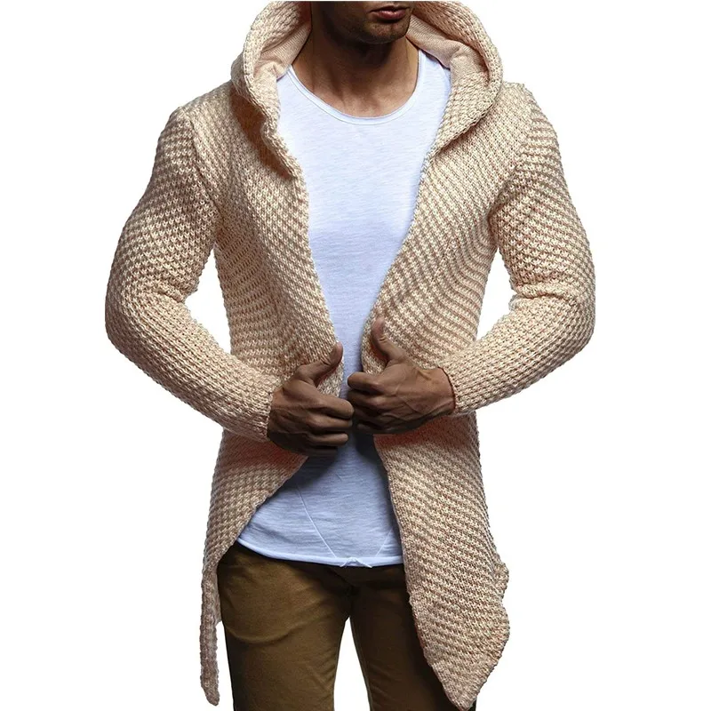 

Dropshipping 2019 Brand Quality Cardigan Men Coats Solid Hooded Sweaters Men Fashion Long Thick Warm Winter Sweater Men Outwear