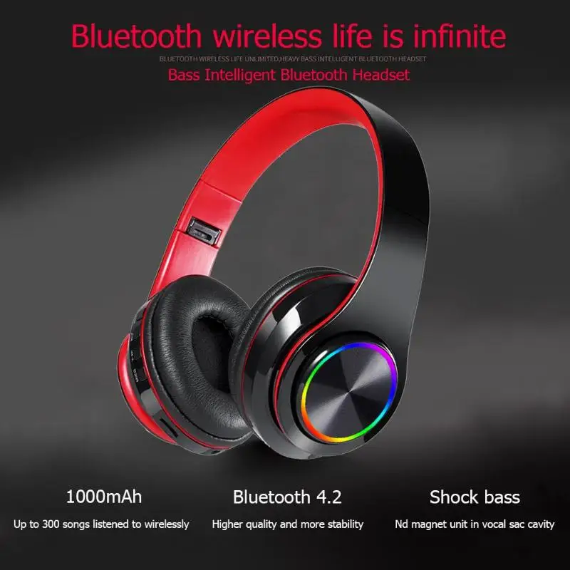 VODOOL светящиеся беспроводные наушники Складная гарнитура с Bluetooth Стерео тяжелый бас спортивные наушники с микрофоном слот для карт для телефона
