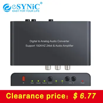 

eSYNiC Digital To Analog Audio Converter 192kHz DAC Digital Coaxial Toslink To Analog Stereo L/R RCA 3.5mm With Remote Control