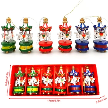 

6PCS Christmas Wooden Colorful Carousel Christmas Tree Hanging Pendant Ornament Christmas Home Decor Crafts Toys