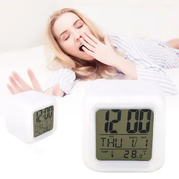 

7 Color LED Digital Alarm Clock Home White High Quality New Fashion White Color Multi-Function LED Clock Cheap Digital