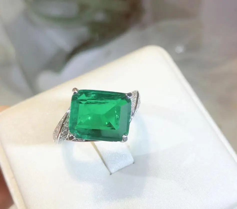 925 пробы Серебряное очаровательное кольцо на палец с натуральным большим зеленым камнем Новое модное серебряное кольцо квадратной формы великолепное благородное кольцо