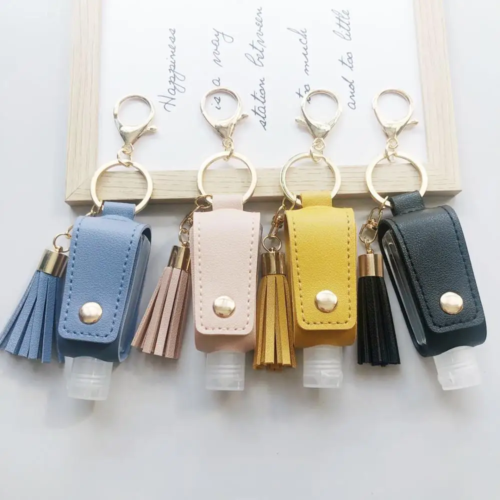 

30ml Empty Refillable Bottle Leak Proof Plastic Travel Bottle Portable Squeeze Bottle With Tassel Leather Keychain Holder