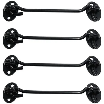 

4Pcs Cabin Hook Window Catch Cabin Door Gate Lock, Hook and Eye Latch Solid Thicken( Black, 6Inch)