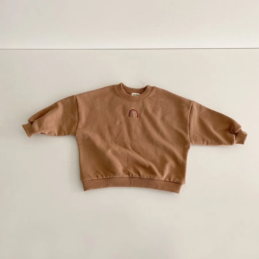 Spring 0-4Yrs Baby Girls Clothes Infant Kids Boys Rainbow Embroidery Sweatshirts Tops Autumn Spring Clothing Outfits