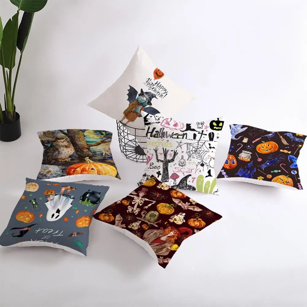 

Fashion Happy Halloween Scary Pumpkin Bat Ghost Pattern Throw Pillow Case Cushion Cover