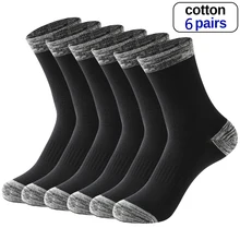 

6 Pair Winter Men Socks Cotton Black Leisure Business Long Socks Walking Running Hiking Thermal Socks For Male Plus Size 38-48