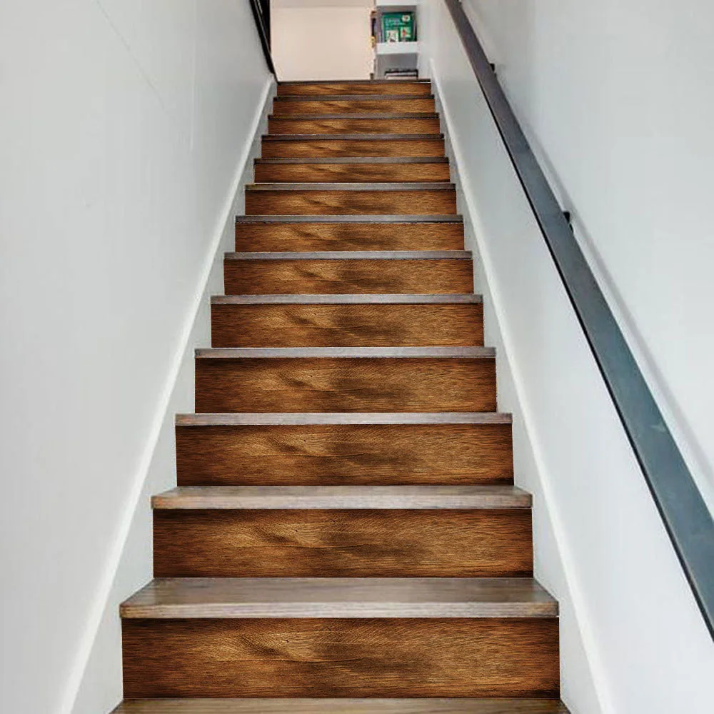 Adesivo per scale con venature del legno carta da parati autoadesiva per scale in legno bianco impermeabile per corridoio di casa rinnovare decalcomania per scale fai da te  15