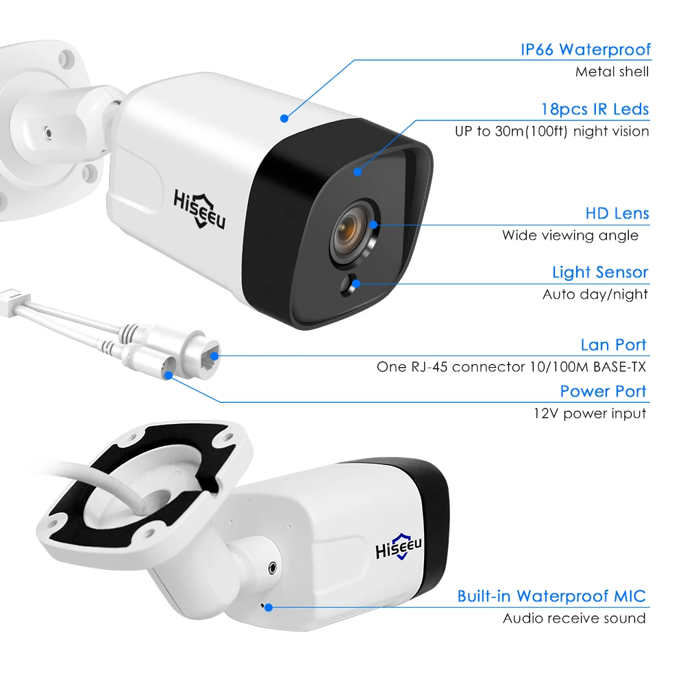 Камера видеонаблюдения Hiseeu 5 МП POE IP аудио 1080 P 2.0мп ONVIF водонепроницаемая сетевая