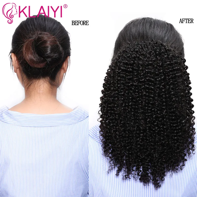 Klaiyi волосы афро кудрявые конский хвост человеческие волосы 10-24 дюймов накладные волосы remy на шнурке конский хвост человеческие волосы