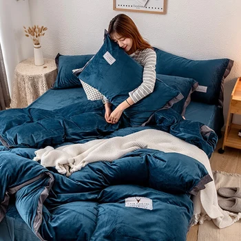 

Solid Color Bedding Set Coral Fleece 4pcs Bed Sets Bedclothes Duvet Cover Sheets Pillowcase Winter Thicken Comfortable Coverings
