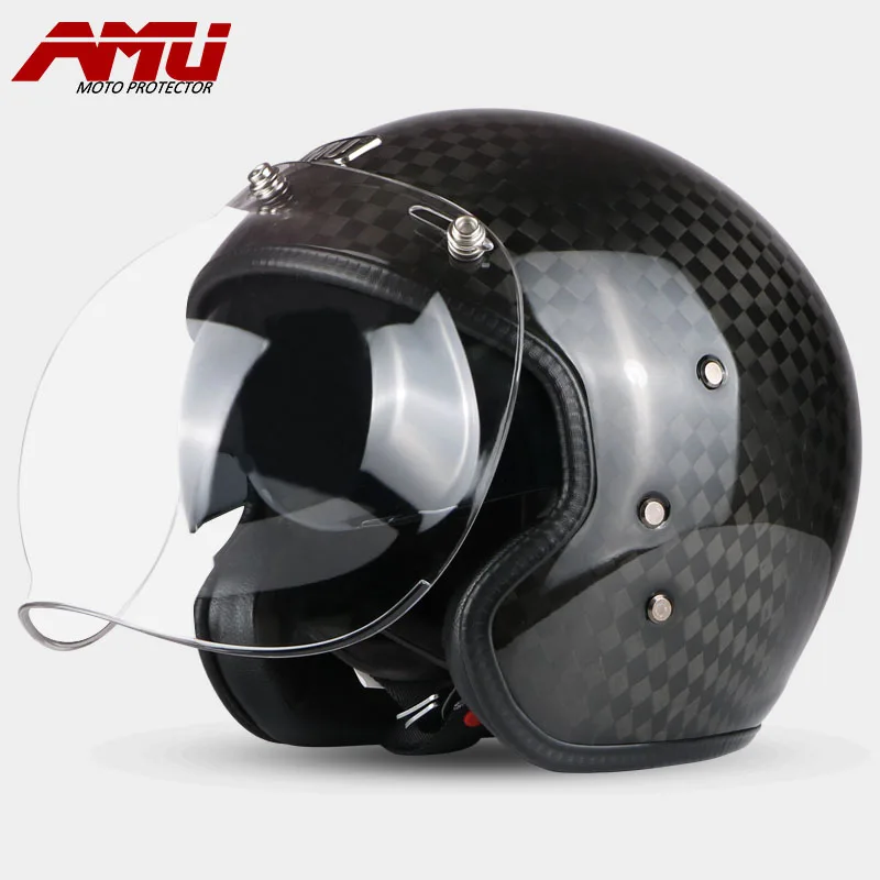 AMU мотоциклетный шлем из углеродного волокна локомотив мотоциклетный шлем с открытым лицом Ретро винтажный шлем для мотокросса - Цвет: 12K Lens