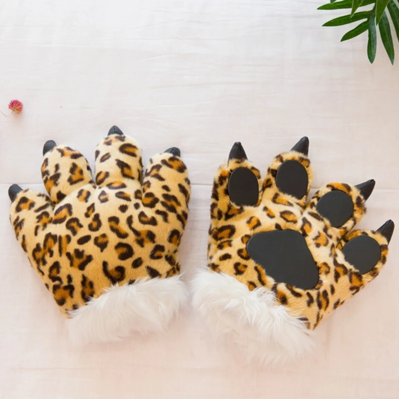 

Premium New Adult Kids Simulation Leopard Paw Plush Gloves Fluffy Animal Stuffed Toys Padded Hand Warmer Cosplay Costume Mittens