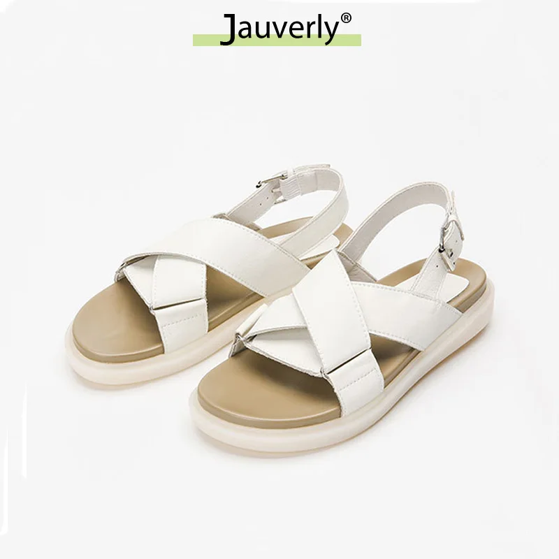 

Leather Flat Roman Shoes Women 2021 New Summer All-Match Cross Strap Sandals Female Ins Style Women's Sandals