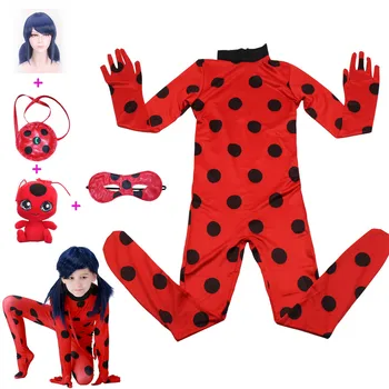 

Toddler Clothes Fancy Lady Bug cosplay Costume Clothing Sets Kids Girls Halloween Party Cosplay Marinette Ladybug Suit Wig toy