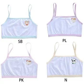 

Puberty Girls Spaghetti Strap Cotton Training Bra Cartoon Animal Print Summer Underwear Wireless Non-Padded Bralette