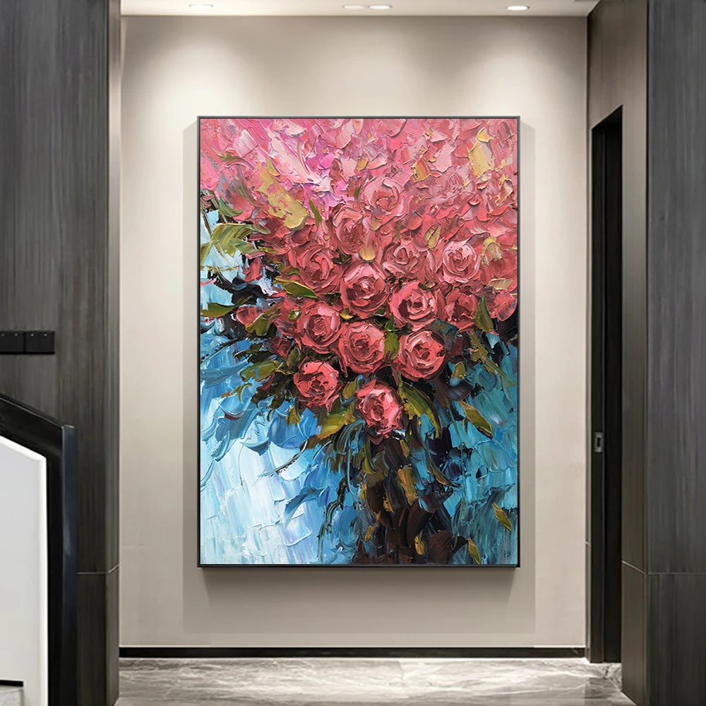 

Yiqing Beautiful Rose Flowers Painting 100% Hand Painted Oil Painting Modern Flower Wall Art Canvas Painting For Home Decoration
