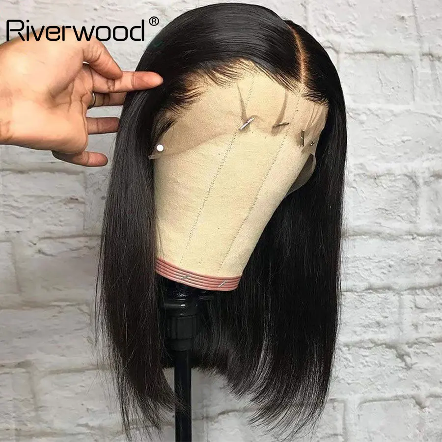 Pelucas de encaje Frontal Bob para mujeres negras, pelucas de cabello humano brasileño Remy 13x4, pelucas de encaje Frontal Riverwood 150%