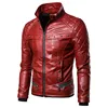 ABOORUN Mens Punk Rivet Zipper Leather Jacket Detachable Fur Collar Red Black Slim Motorcycle Biker Thicken Leather Jacket R2938 2