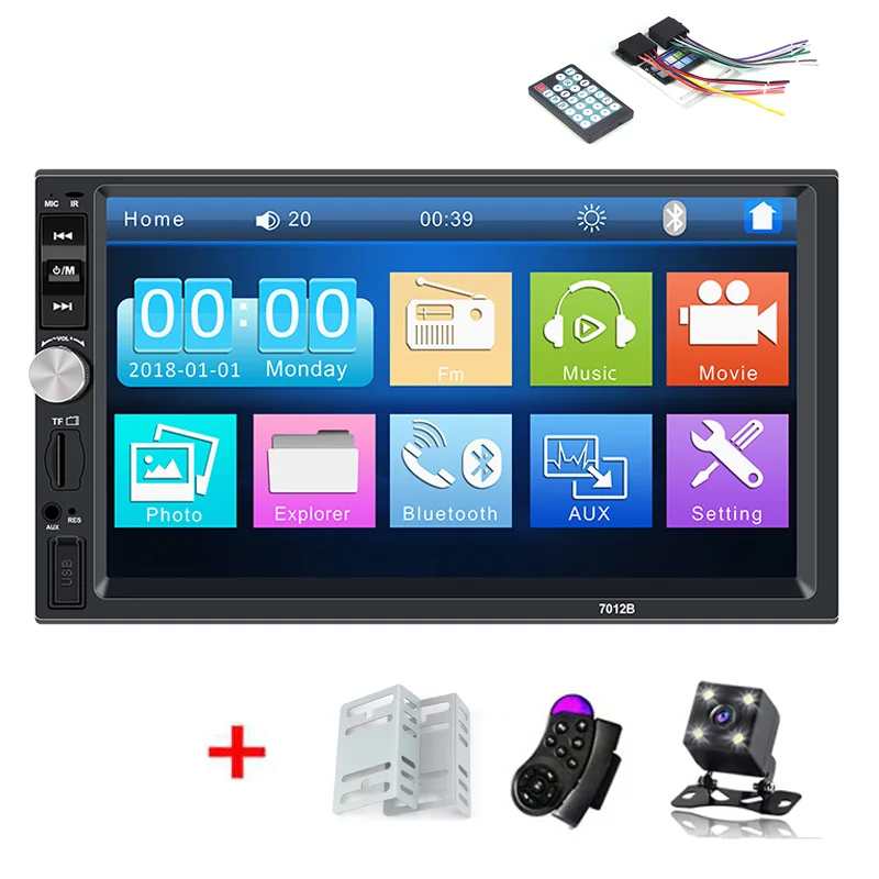 2din Автомагнитола coche recorder 2din " HD сенсорный экран Bluetooth MP5 плеер Авто аудио стерео TF USB FM Авторадио 7012B Автомагнитола - Color: 3 accessories 4LED