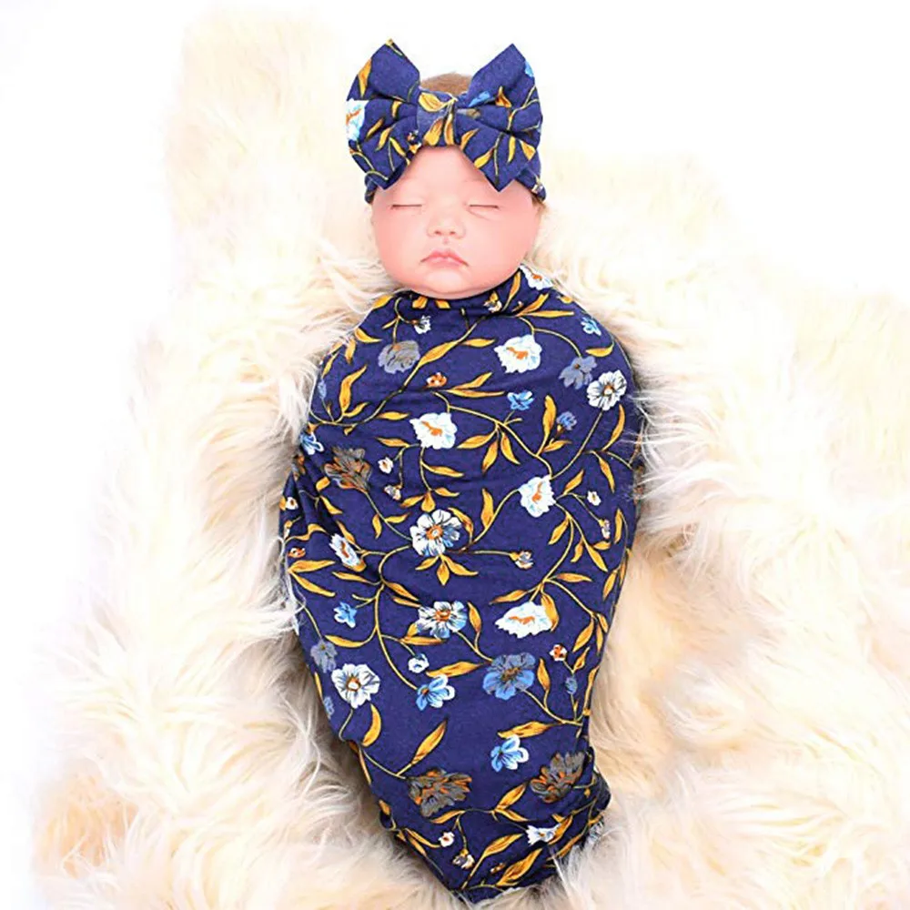 Одеяло из 2 предметов для новорожденных; детское одеяло с цветочным рисунком для пеленания; комплект одежды для сна+ повязка на голову; спальный мешок для детей