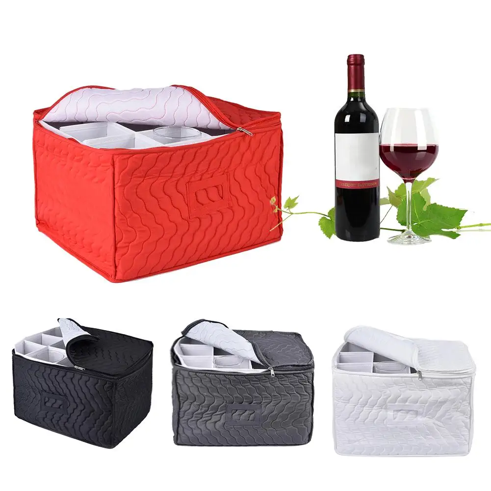 

12 Dividers Wine Glass Stemware Storage Chest Case Goblet Storage Bag For Protecting Champagne Flutes Goblets Kitchen Organizer
