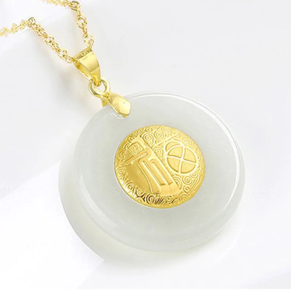 Китайское Нефритовое ожерелье Fu PingAnKou Hetian Jade безопасная Кнопка подвеска счастливый амулет 24K золотые украшения для влюбленных