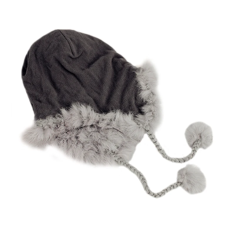 Женские зимние милые наушники Skullies Beanies, новинка, натуральный мохер, кроличий мех, трикотажные шапки для девочек Lei Feng, шапка
