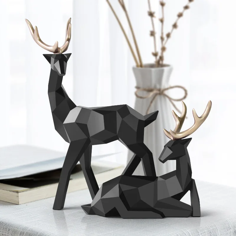 

Nordic Figurines Deer Statue Geometric Resin Home Decor Statues Deer Figure Sculpture Modern Decoration Abstract Home Decoration