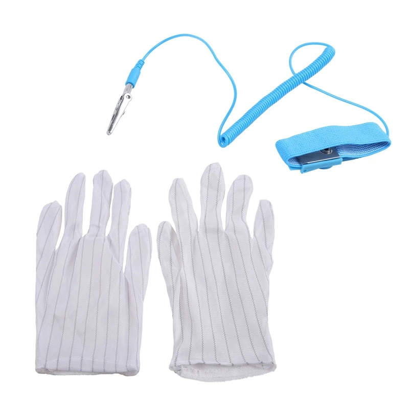 

1 Pair Anti-Static Anti-Skid Gloves ESD PC Computer Electronic Working White New & 1Pcs Antistatic Wrist Band