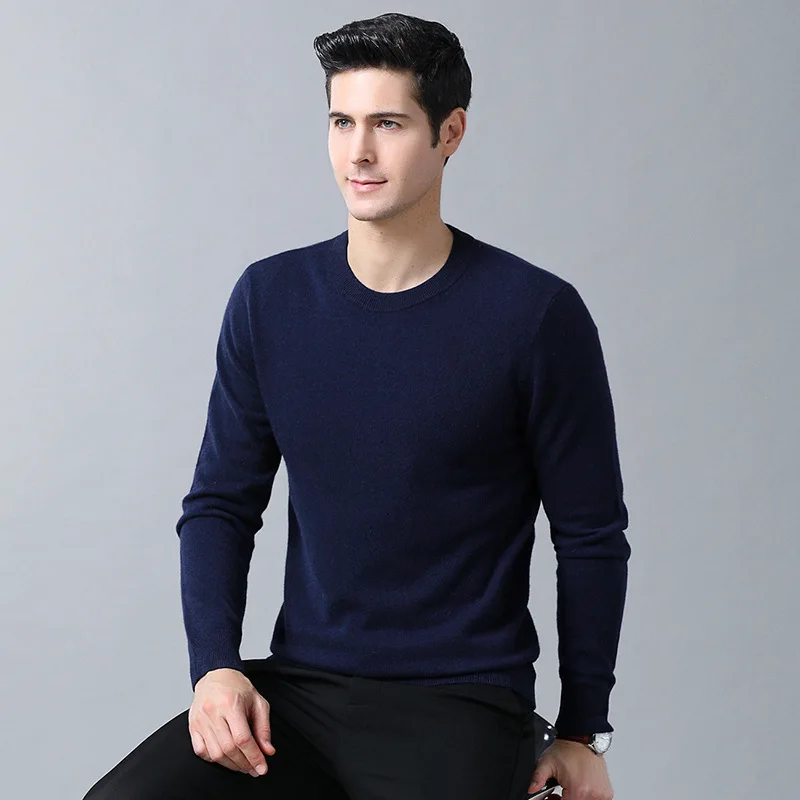 

Wool Cashmere Wool Crew Neck MEN'S Sweater Long Sleeve Business Base-Solid Color Base Sweater Men's Soft And Not Scratchy