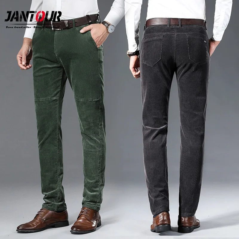 Cotton Pants Trousers Business Men Elastic Winter Straight Autumn Thicken Brand Corduroy