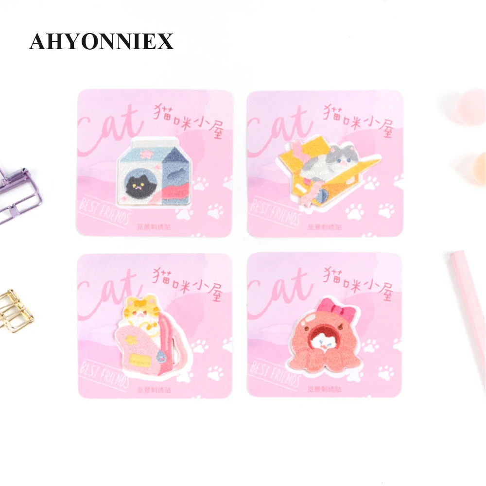 AHYONNIEX Frech Katze Patches für Mädchen Tasche Klebrige Applique für Buch Kleidung Kleine Eisen Auf Patch für Kinder Kleidung – Detail 6