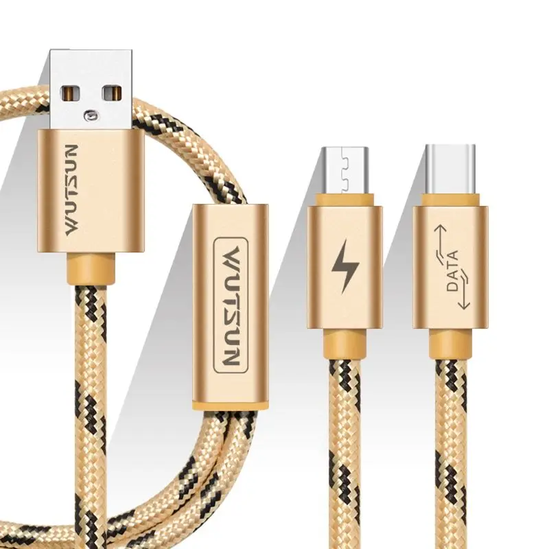 1,5 м 2 в 1 USB к type C Micro usb провода для зарядки отдельный USB C нейлоновый кабель для передачи данных для Android мобильного телефона планшета Powerb - Цвет: Золотой