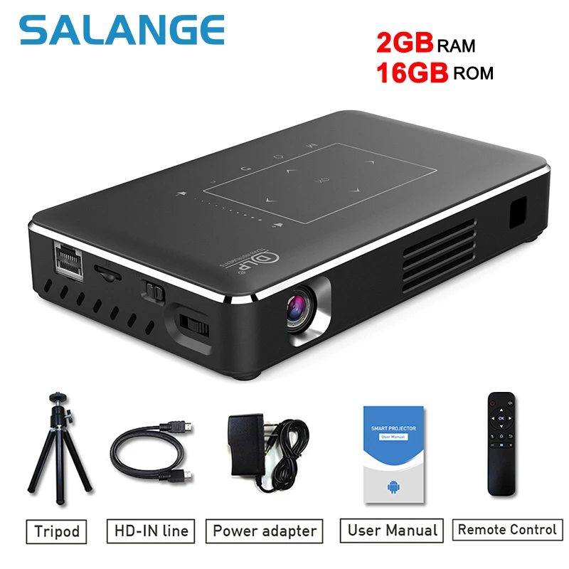 Salange P10 Mini Projector 4k 3D Android 9.0 LED Smart Pocket Portable Beamer Wifi Bluetooth 4.1 Video Game Home Theater Airpay 